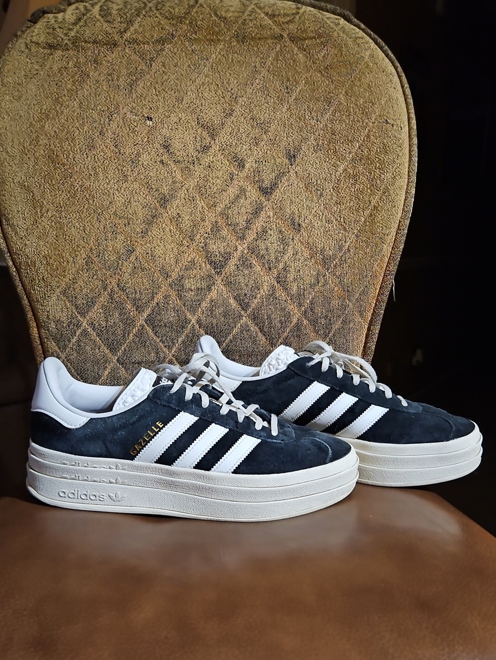 Adidas Gazelle Bold Black White Suede Lace Up Platform Sneakers Shoes
